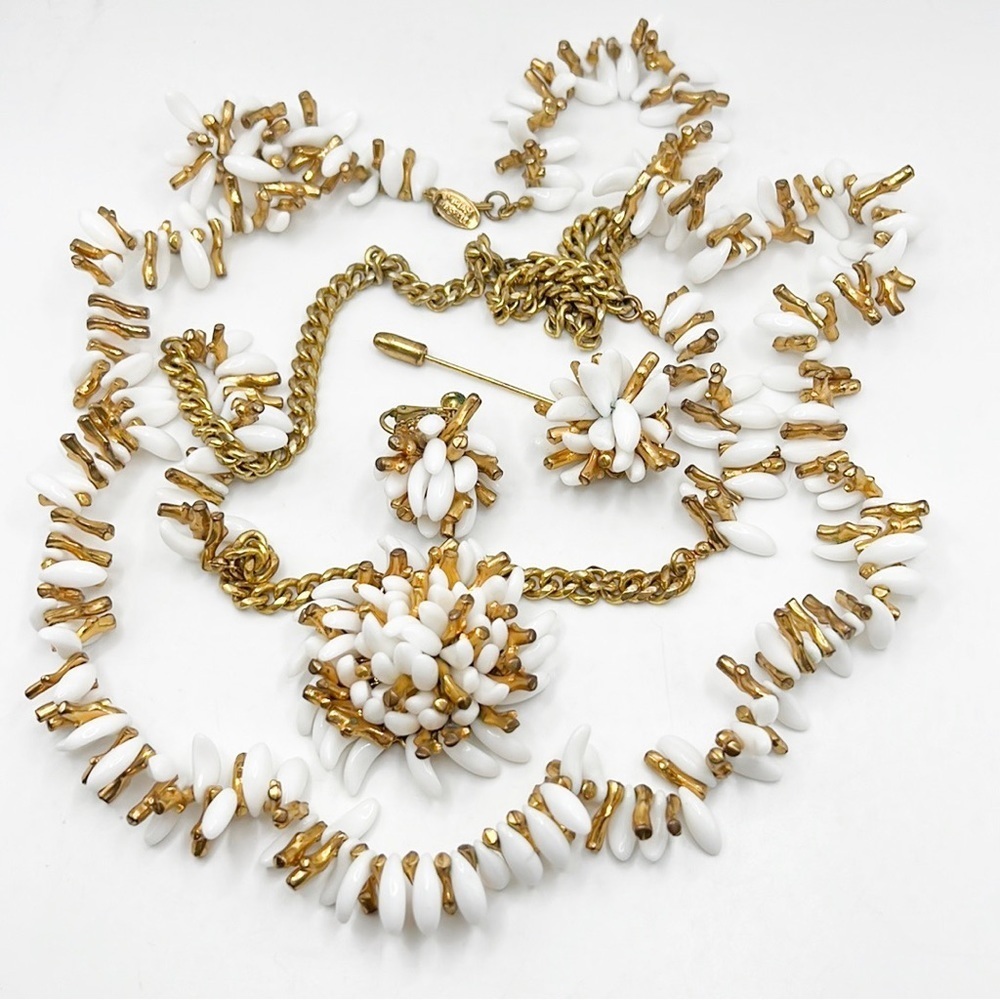 RARE Miriam Haskel Milk Glass Demi Parure